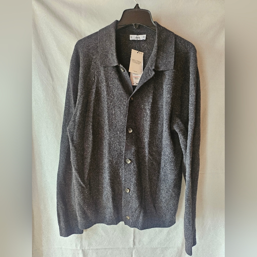 NWT Mng Byango brand large Grey knitwear wool blend collared button up cardigan